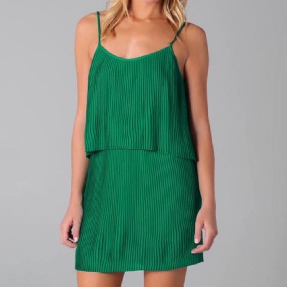 Parker Emerald Green Pleated Layered Mini Dress
